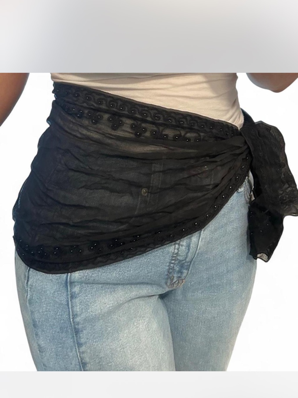 Black Beaded Waist Scarf Wrap - Women Accessories